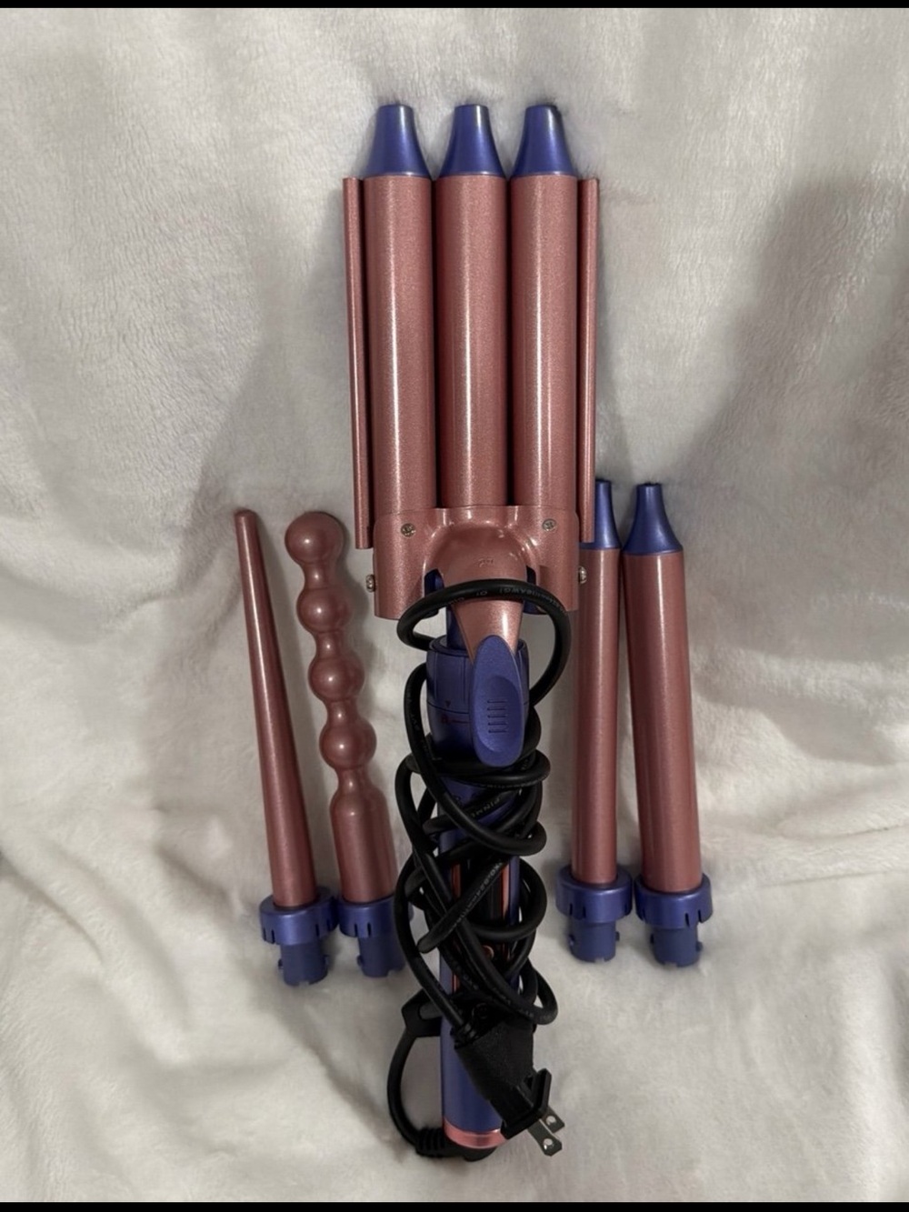 3-Barrel Interchangeable Hair Waver & Curling Iron Set — Rose Gold and Purple